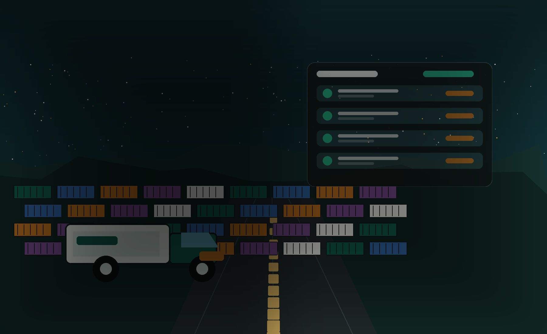 Illustration of a freight exchange board above a logistics yard